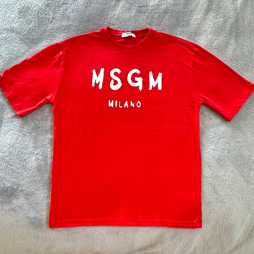 MSGM Red Cotton Logo T-Shirt Size S